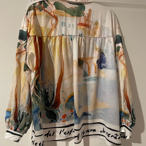 Artistic Print Button-Up Blouse - Picture 2 of 3